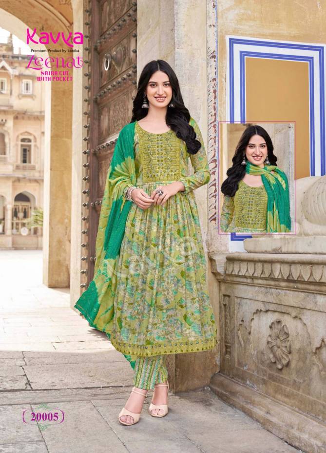 Zeenat Vol 20 By Kavya Foil Printed Naira Cut Kurti With Bottom Dupatta Wholesale Market In Surat
